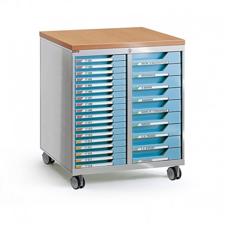 Classeur mobile en métal de 18 po à 3 tiroirs de profondeur avec tiroir à  crayons, bleu sarcelle 