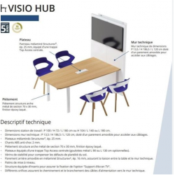Table Multimédia Assis H72 x L180 cm Elliptique+ Mur Technique- VISIO HUB BURONOMIC