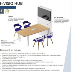 Table Multimédia Elliptique haut 104 x long 140 cm+ Mur Technique- VISIO HUB