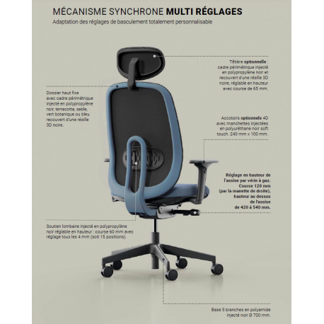 Fauteuil Nautile Dos Résille Accotoirs Columbia