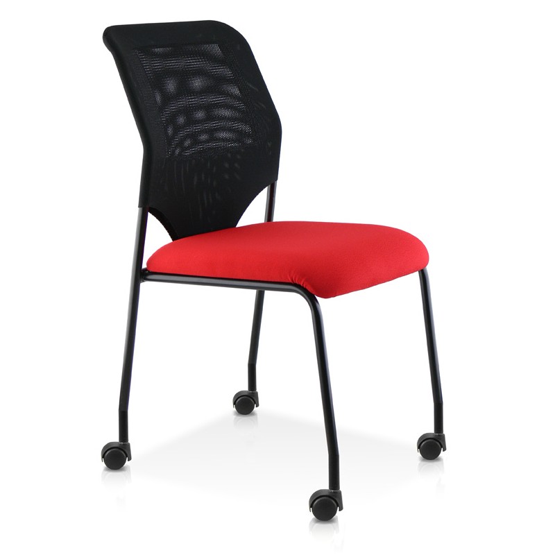 Chaise Cloé 4 pieds noirs sur roulettes dos résille assise tissu